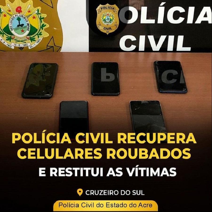 Em Cruzeiro do Sul, Polícia Civil recupera celulares roubados e devolve às vítimas 2 Em Cruzeiro do Sul, Polícia Civil recupera celulares roubados e devolve às vítimas