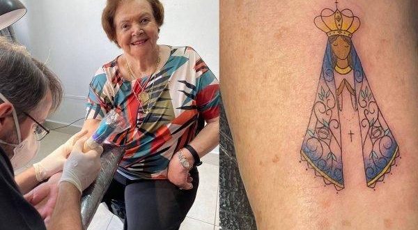 Aos 91 anos, idosa faz tatuagem para pagar promessa