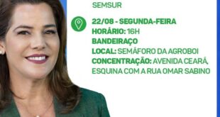 Mara Rocha realiza caminhada e bandeiraço nesta segunda-feira