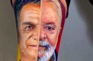 Homem tatua rostos de Lula e Bolsonaro