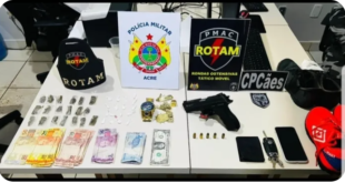 PM apreende arma de fogo e entorpecentes em festa com menores na estrada de Porto Acre