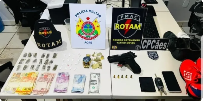 PM apreende arma de fogo e entorpecentes em festa com menores na estrada de Porto Acre