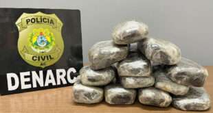 Polícia Civil apreende 12kg de cocaína em ônibus que saia de Cruzeiro do Sul