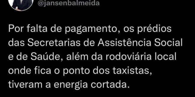 Vereador denuncia que duas secretarias municipais de Boca do Acre tiveram energia cortada