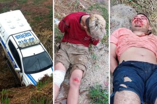 VÍDEO: Viatura da Polícia Militar cai em córrego após perseguição a dupla em motocicleta