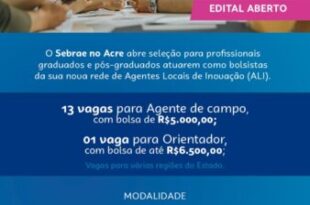 Inscrições para processo seletivo de bolsistas do Sebrae Acre encerram nesta sexta, 20