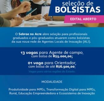 Inscrições para processo seletivo de bolsistas do Sebrae Acre encerram nesta sexta, 20