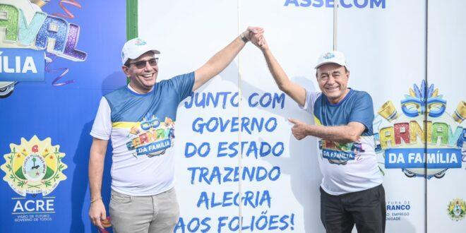 Governador Gladson Cameli e prefeito de Rio Branco visitam instalações do Carnaval da Família