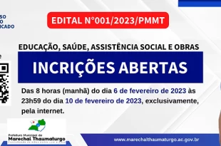 Prefeitura de Marechal Thaumaturgo abre Processo Seletivo Simplificado para várias áreas