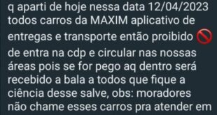 Facção criminosa proíbe moradores de usar serviço de transporte por aplicativo na Cidade do Povo