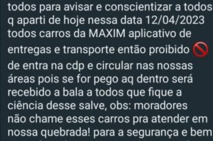 Facção criminosa proíbe moradores de usar serviço de transporte por aplicativo na Cidade do Povo