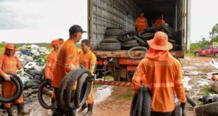 Pneus usados de Cruzeiro do Sul são enviados para Mato Grosso para reciclagem