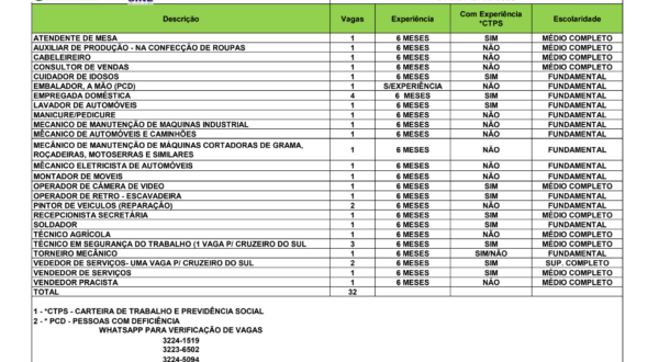 Sine disponibiliza mais de 30 vagas de emprego para o Acre