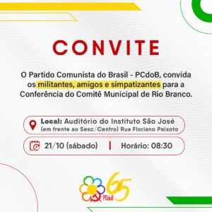 PCdoB realiza Conferência do Comitê Municipal de Rio Branco neste sábado 21