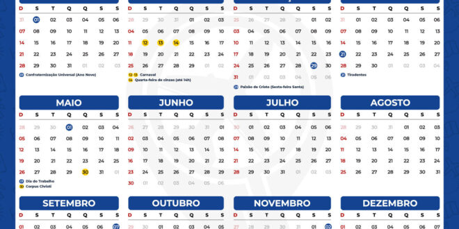 Veja o calendário de feriados e pontos facultativos de 2024