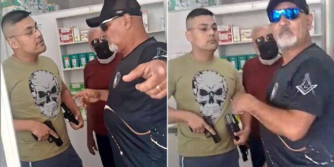 Discussão entre militares armados quase acaba em tragédia, em farmácia