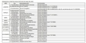 Governo do Acre publica calendário de feriados e pontos facultativos para 2025 2 Governo do Acre publica calendário de feriados e pontos facultativos para 2025
