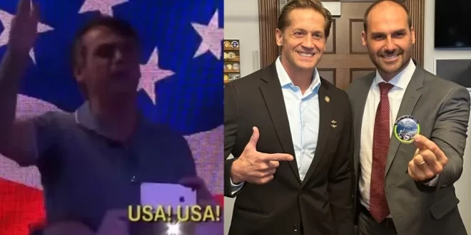 Contra o país: Eduardo articula sanções ao Brasil nos EUA e Jair Bolsonaro comemora: "Deus os abençoe
