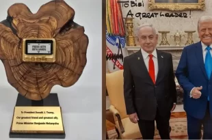 Comemorando a violência: Netanyahu presenteia Trump com pager dourado em referência a ataque ao Hezbollah