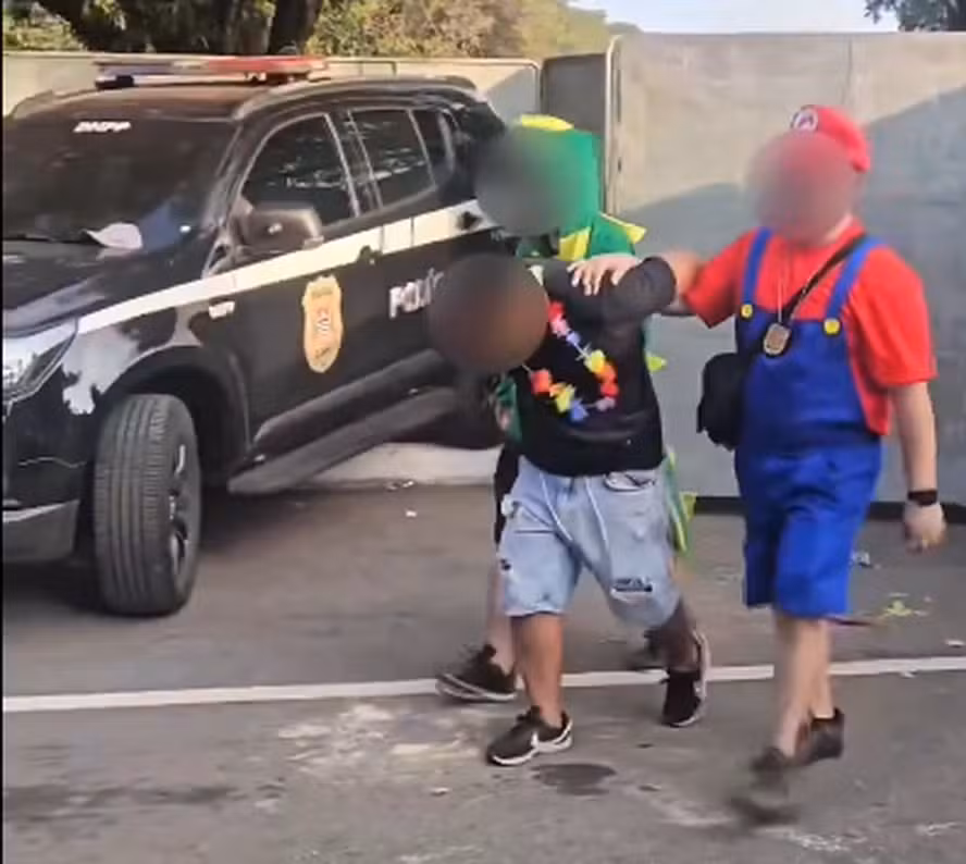 Policiais civis fantasiados de Mario Bros prendem ladrão em bloco