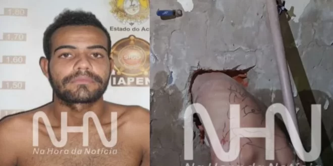 Gordinho? Detento fica entalado ao tentar fugir do presídio por buraco em parede