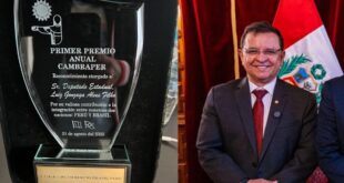 Em Lima, Gonzaga é homenageado pela Câmara de Comércio Brasil-Peru pela luta em prol da integração comercial