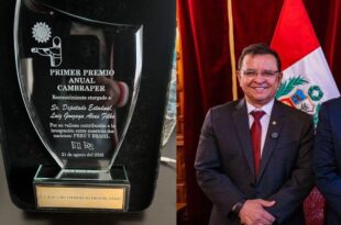 Em Lima, Gonzaga é homenageado pela Câmara de Comércio Brasil-Peru pela luta em prol da integração comercial