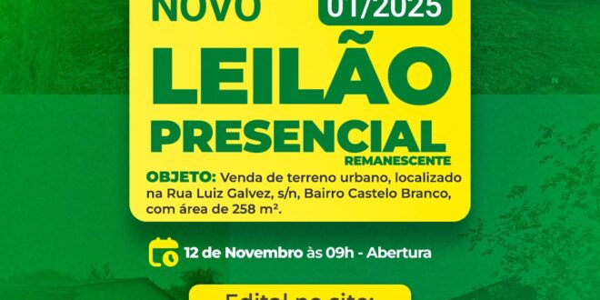 Governo promove leilões eletrônicos e presencial em novembro