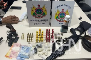 Tráfico de drogas no Acre: polícia apreende armas e desarticula ponto de tráfico