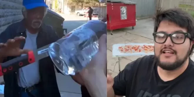 Absurdo: influencer distribui facões e uísque a moradores de rua: “É bom para os cliques”