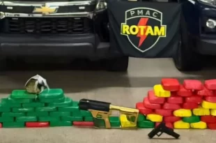 Violência no Acre: dupla é presa com submetralhadora e 70 kg de drogas