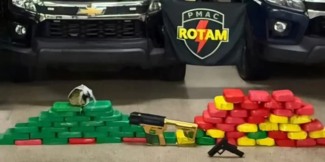 Violência no Acre: dupla é presa com submetralhadora e 70 kg de drogas