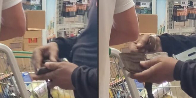 Insegurança total: homem chama atenção ao abrir carteira com cadeado em fila de supermercado