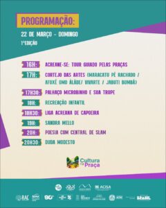 Cultura na Praça leva arte, música e tradição ao centro de Rio Branco neste domingo 2 Cultura na Praça leva arte, música e tradição ao centro de Rio Branco neste domingo