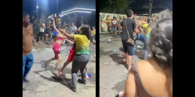 Violência no interior: garrafadas, socos e pontapés são registrados em briga generalizada na rua