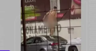 Pelado e embriagado: homem nu é preso ao ser flagrado danificando carro em avenida
