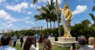 Escolhido por Deus- pastores da extrema direita rezam diante de estátua gigante de ouro de Trump