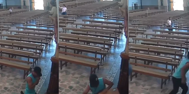 É ladrão mas é cristão: homem ajoelha, 'reza' e depois furta igreja