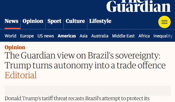 Trump transforma autonomia do Brasil em delito comercial, diz The Guardian sobre tarifas