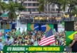 Apoiadores de Flávio Bolsonaro levam bandeira dos EUA para 1º ato de campanha do 01
