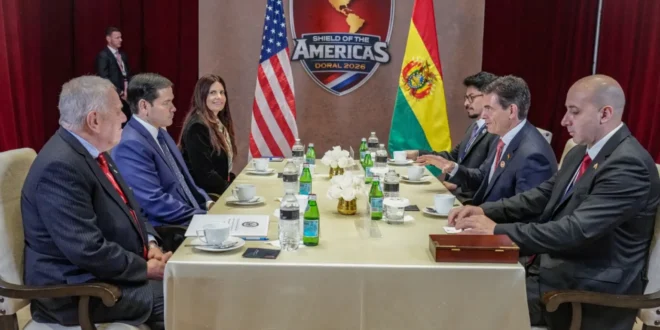 Foto flagra reunião de Marco Rubio e Rodrigo Paz com Fernando Cerimedo