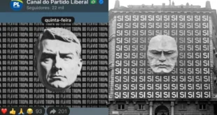 Para quem tinha dúvida...: PL publica no WhatsApp imagem de Flávio Bolsonaro semelhante a propaganda do fascista Mussolini