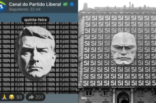 Para quem tinha dúvida...: PL publica no WhatsApp imagem de Flávio Bolsonaro semelhante a propaganda do fascista Mussolini