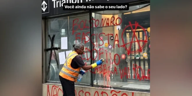 Fake News: é falsa foto de mulher limpando vidro do Metrô após manifestação pró-Lula