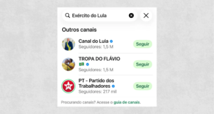 Pilantragem: WhatsApp sugere canal de Flávio Bolsonaro em buscas por “Exército do Lula”